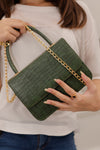 Stylish Croco Pattern Green Handbag