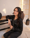 Buy Florea Silk Pajama Set With Scrunchie - Black in Pakistan