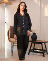 Florea Silk Pajama Set With Scrunchie - Black