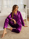Buy Florea Silk Pajama Set With Scrunchie - Purple in Pakistan