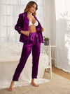 Buy Florea Silk Pajama Set With Scrunchie - Purple in Pakistan