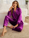 Buy Florea Silk Pajama Set With Scrunchie - Purple in Pakistan